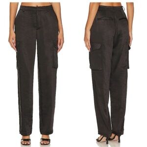 New Good American Washed Satin Cargo Pant in Black Sz 14 32